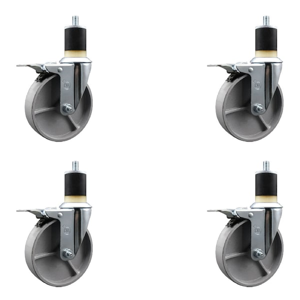 5'' Semi Steel Swivel 1-7/8'' Expanding Stem Caster Set Total Lock Brake, 4PK